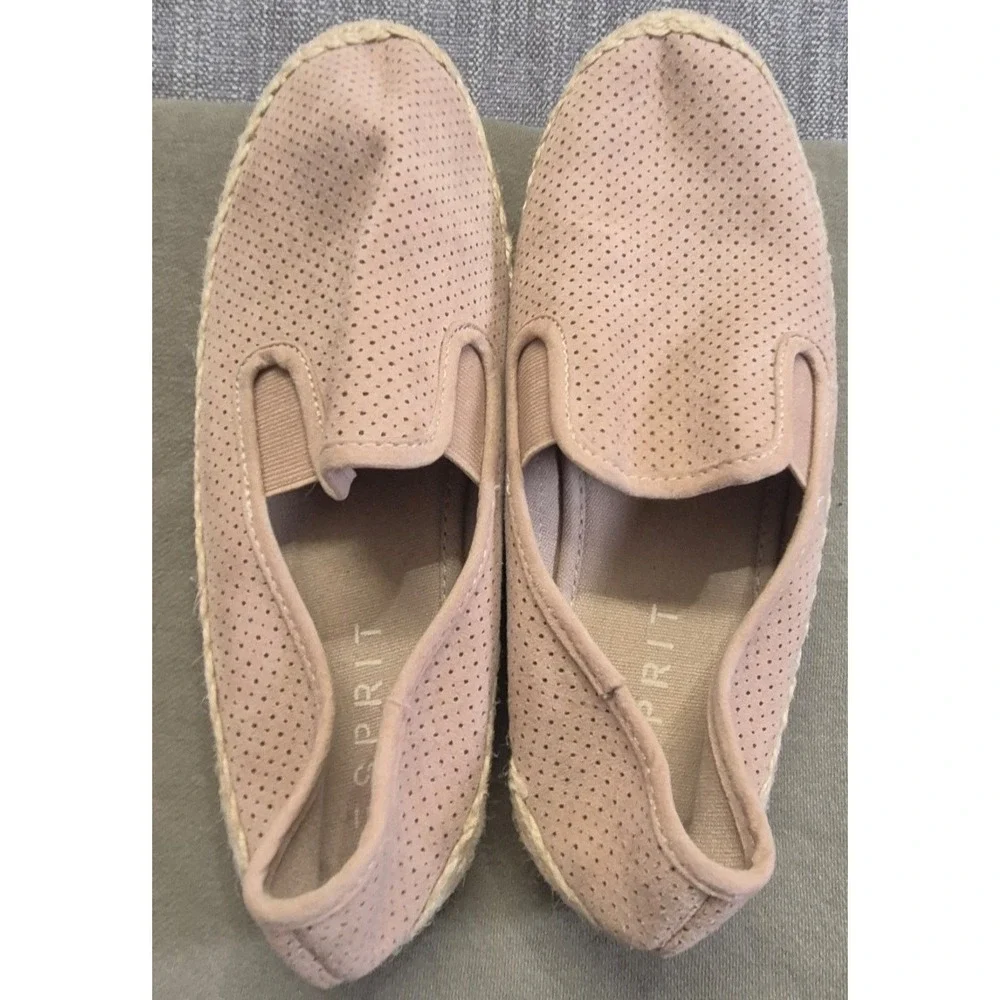 Esprit women's 8.5 perforated espadrille slip on flats blush pink rope detail